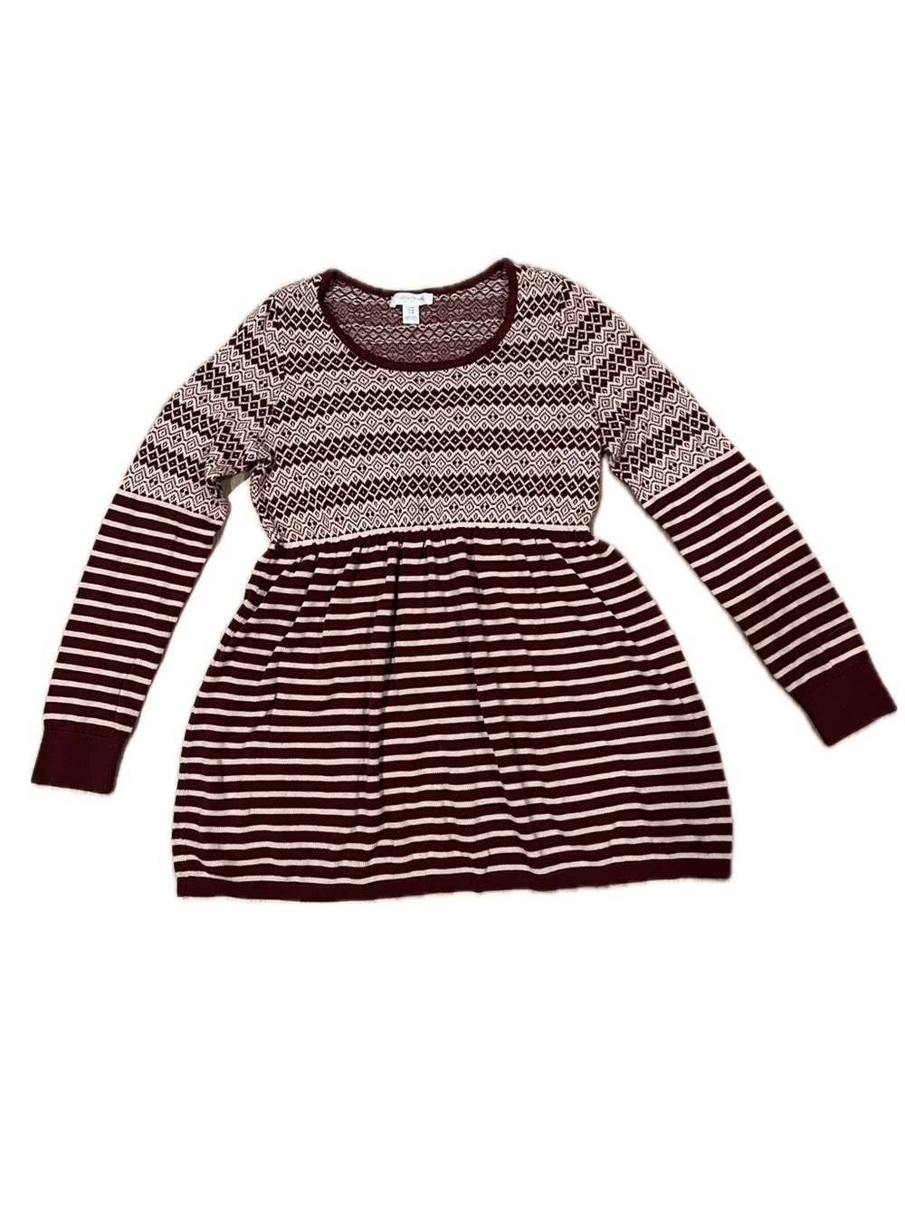 Motherhood Maternity | Maroon and Cream Striped Knit Maternity Top Size M